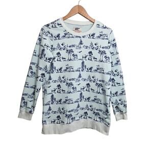 Vtg Lands End Sweatshirt Womens Small (6-8) Teal Blue Nature Bear Moose Wildlife